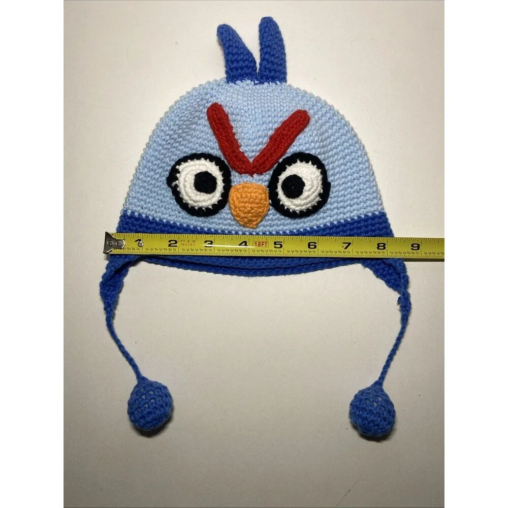 Hand & Heart Angry Birds Blue Bird Crochet Beanie Hat 100% Cotton Earflap‎ Cute
